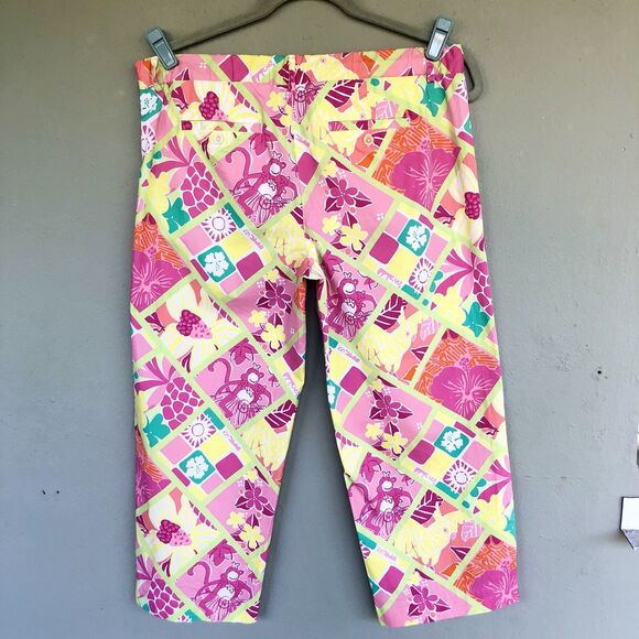 VTG LILLY PULITZER White Label Crop Capri Pants S/M Parrot Monkey Patchwork - Picture 7 of 15